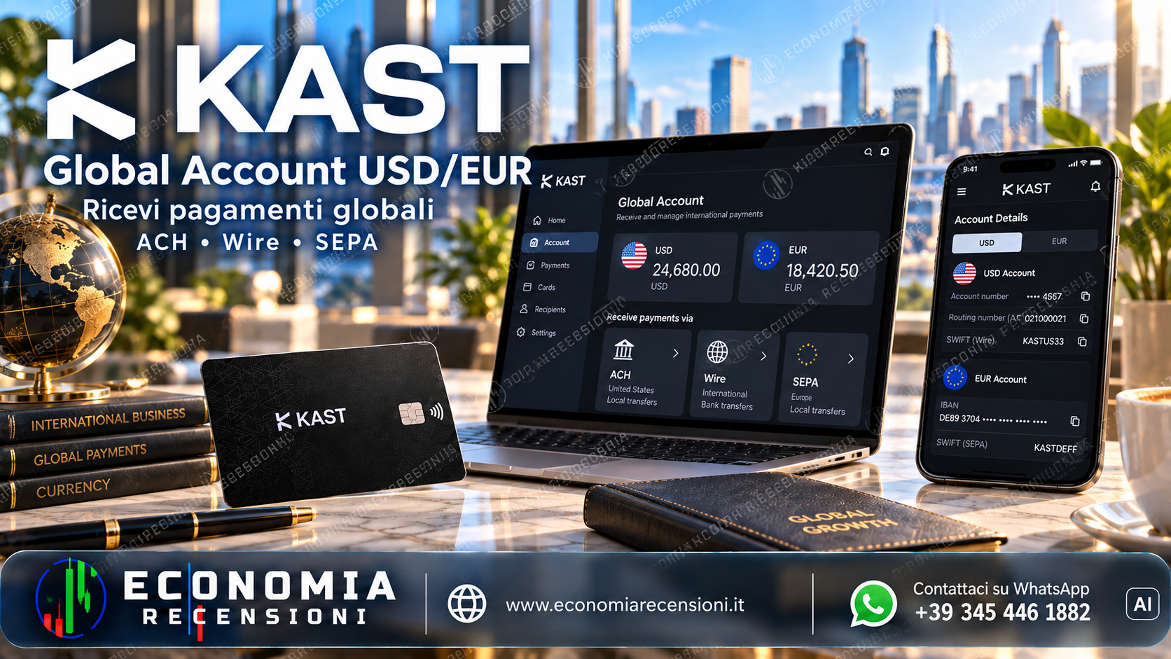 KAST nella sezione 1. Global Account: coordinate USD ed EUR