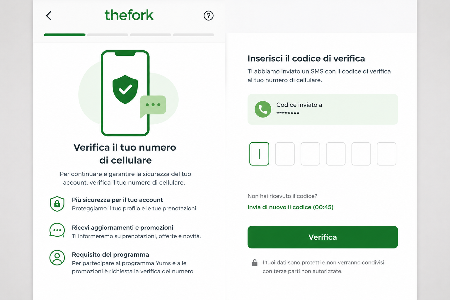 Verifica dell'account TheFork tramite numero di cellulare