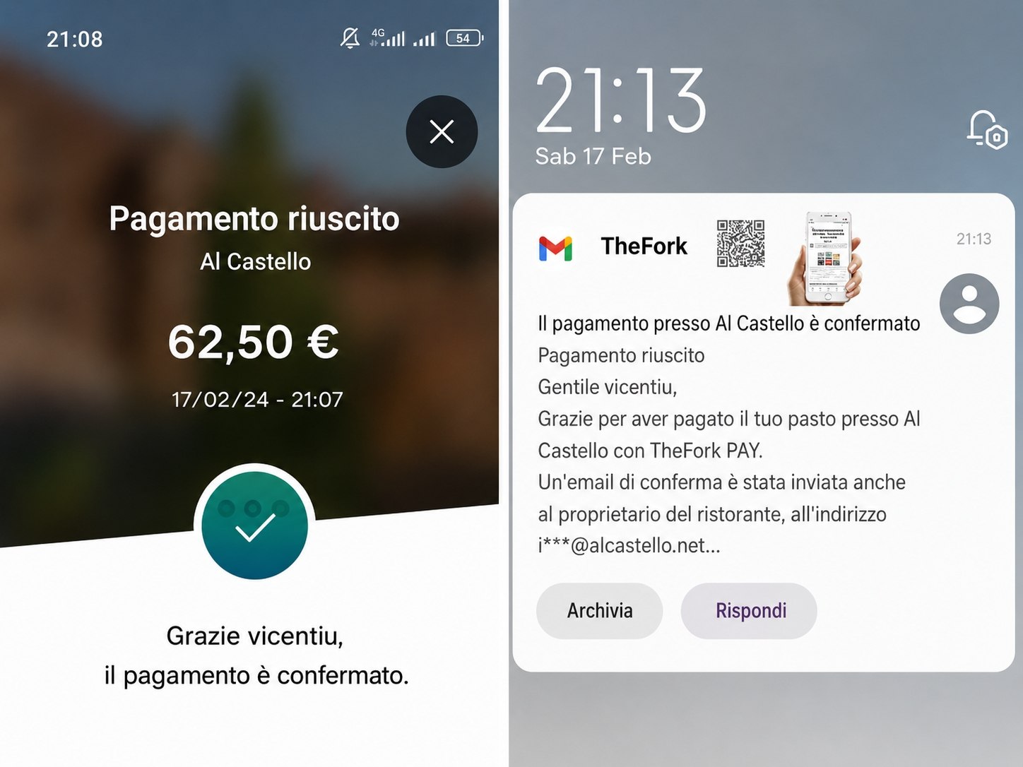 Prova dell'accredito di 1000 Yums nel profilo TheFork