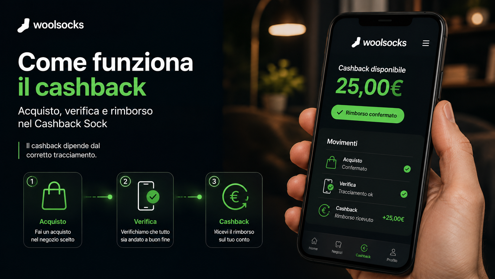 Cashback di Woolsocks collegato agli acquisti con carta
