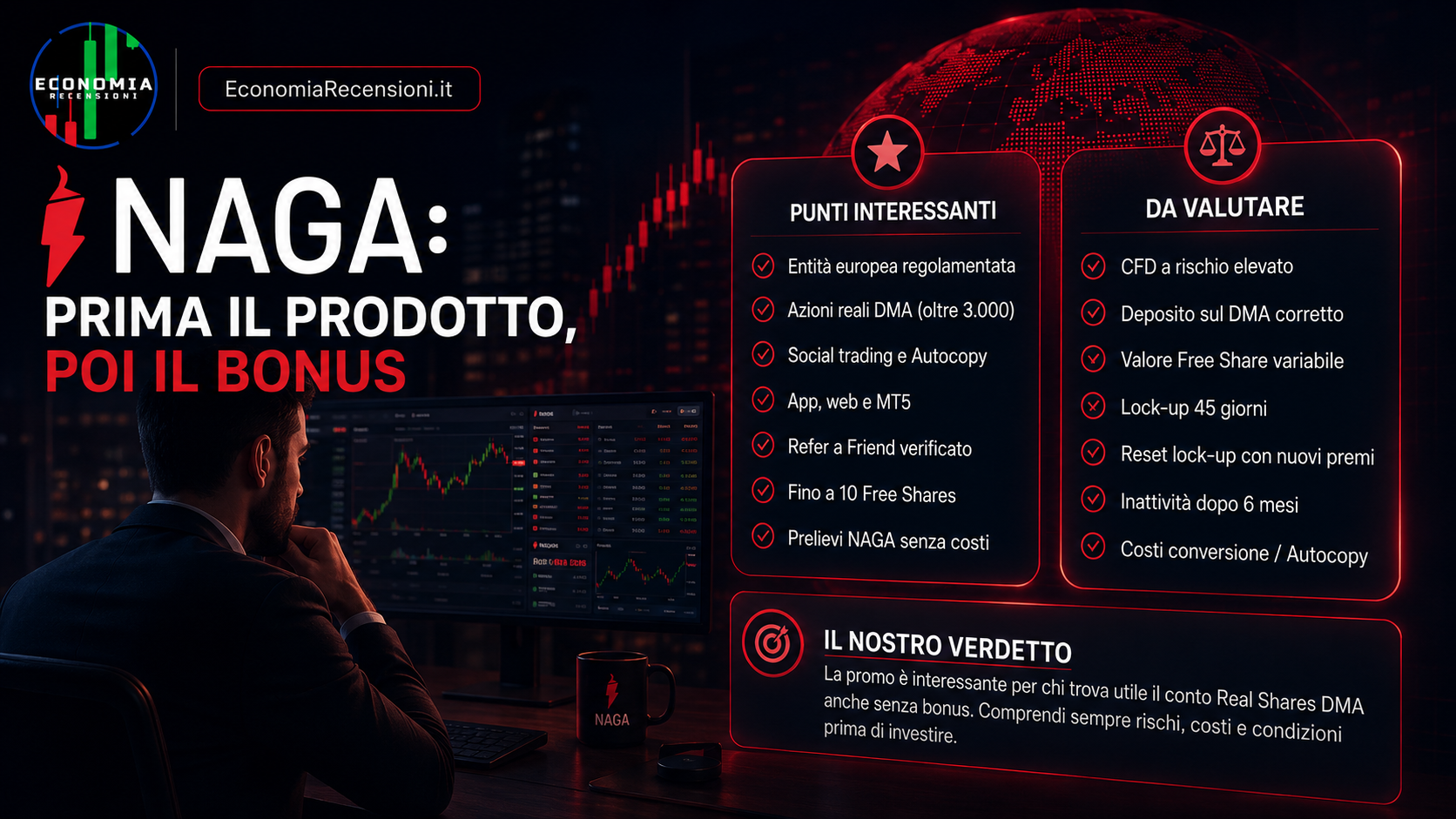 Schermata NAGA con costi e commissioni della carta