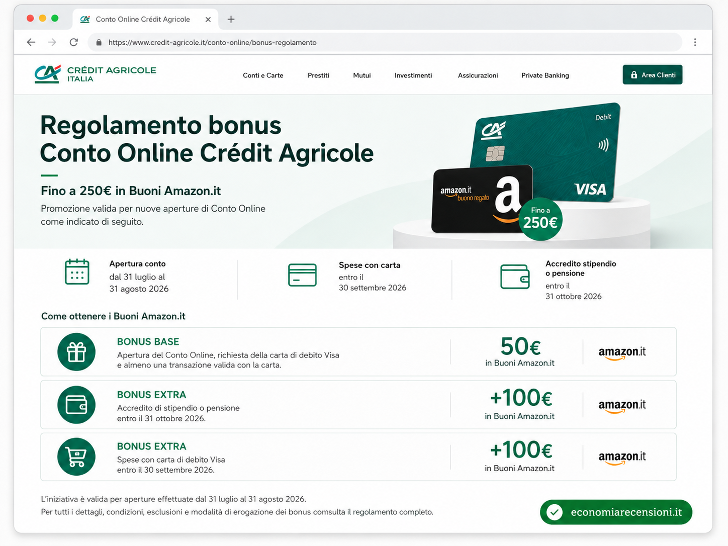 CREDIT AGRICOLE nella sezione cosa ricevi davvero