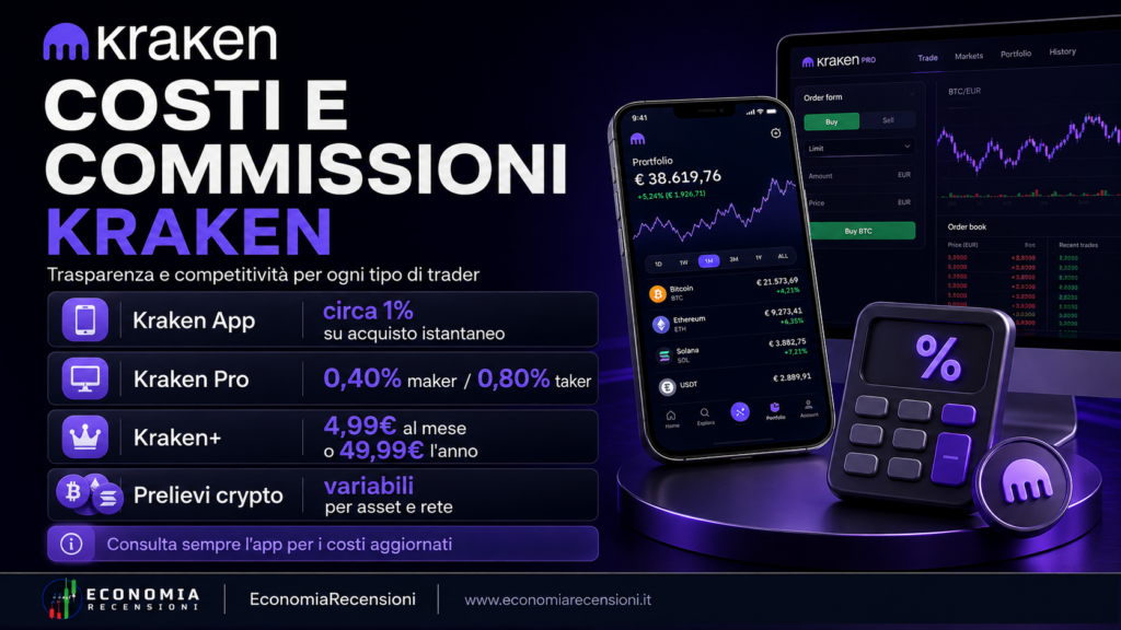 Schermata Kraken con costi e commissioni della carta