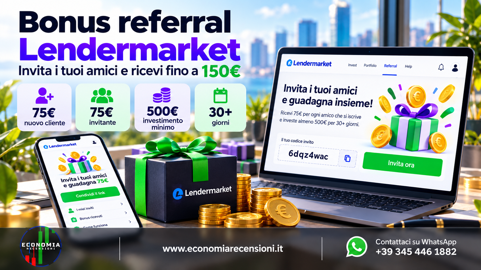 Illustrazione: Bonus referral Lendermarket: 75 euro per ciascuno